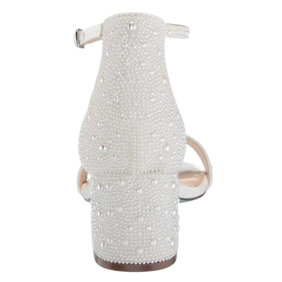 Betsey Johnson Womens Mari Heeled Sandal US 6.5 EU 37 White Rhinestone NIB - Picture 3 of 13